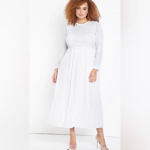ELOQUII White Long Sleeve Pleated Maxi Sequin Dress